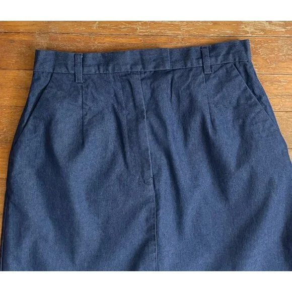 Vintage Chambray Skirt Size XS 26" Waist 1990s Blue Cotton Blend Pockets - Picture 2 of 5